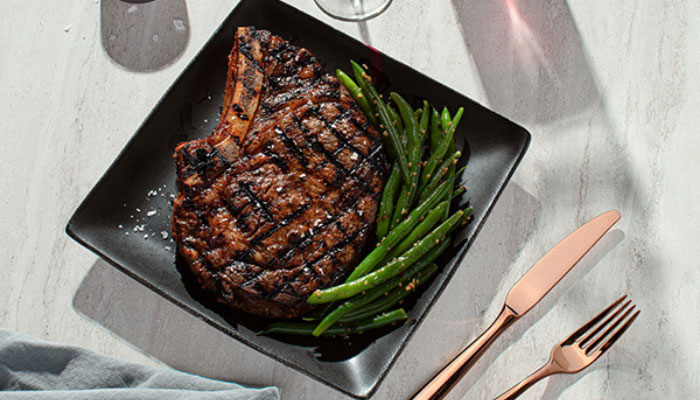 GOCHUJANG BONE-IN RIBEYE WITH GARLICKY GREEN BEANS